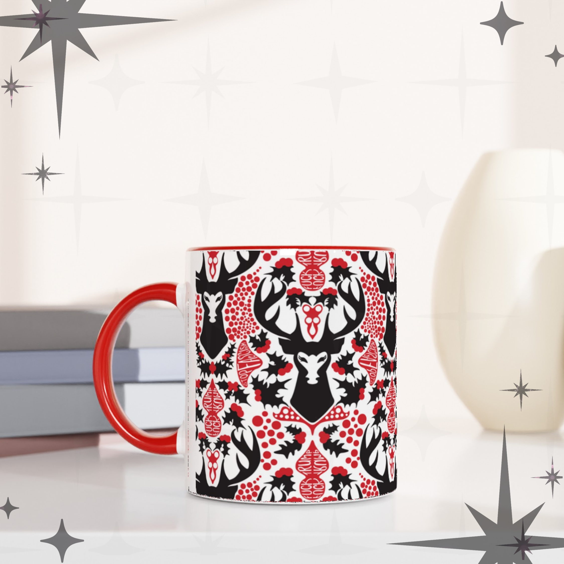 Hidden Message Mug “F*ck Trump” “Stop Fascism” Woodland Stag Damask - Image 5