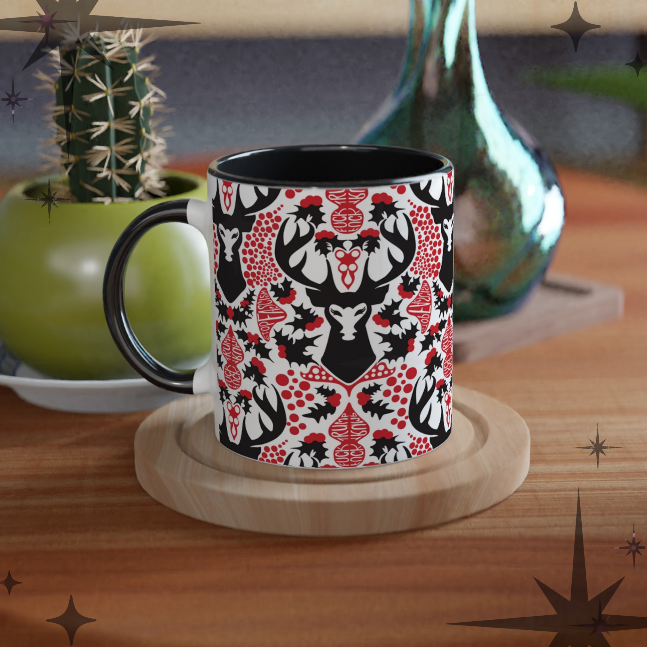 Hidden Message Mug “F*ck Trump” “Stop Fascism” Woodland Stag Damask - Image 6