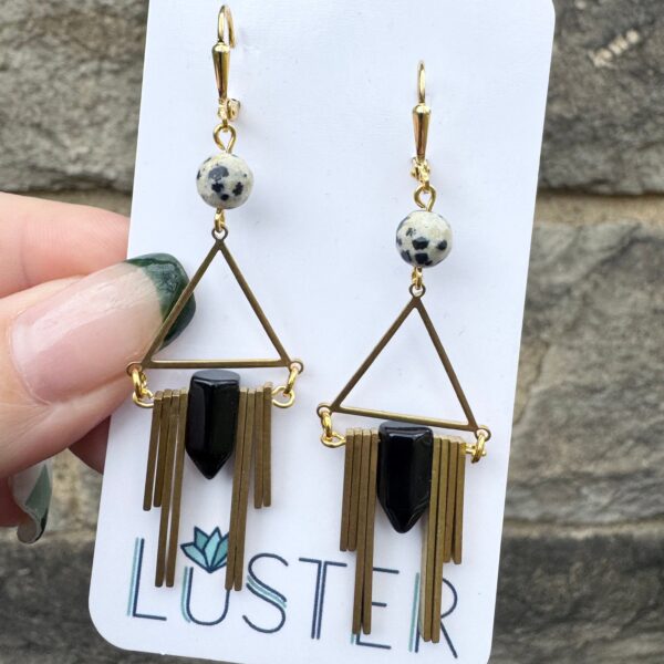 Art Deco Brass + Goldstone Statement Earrings
