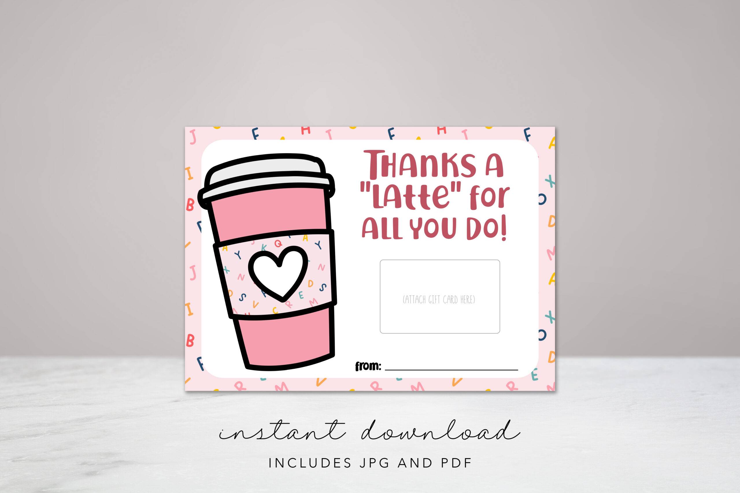 Pink Teacher Appreciation Coffee Gift Card Holder - INSTANT DOWNLOAD - Image 2