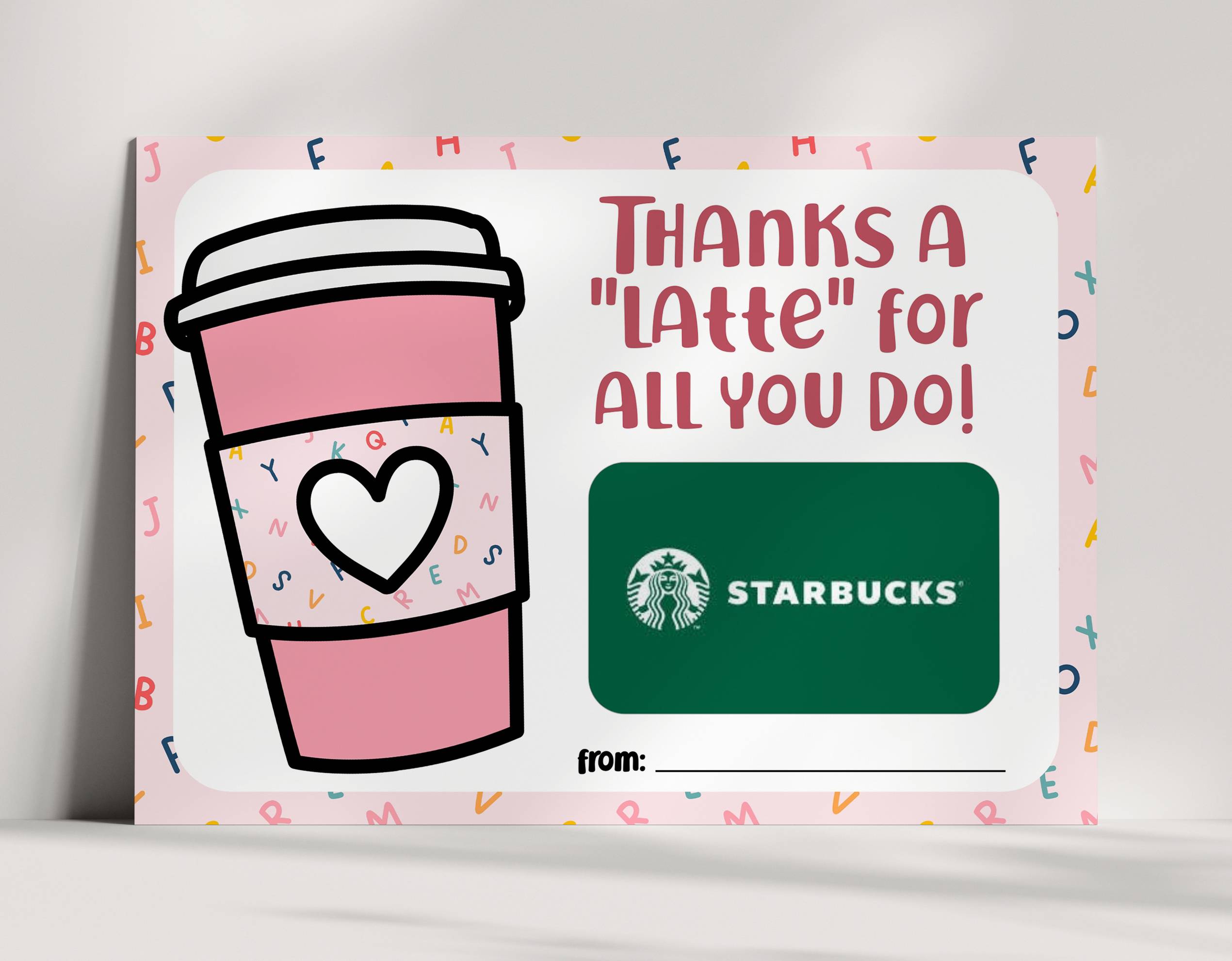 Pink Teacher Appreciation Coffee Gift Card Holder - INSTANT DOWNLOAD - Image 4
