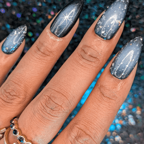 Dark and Stormy – Black and White Glittery Aura False Press-On Nail Extensions 10pcs