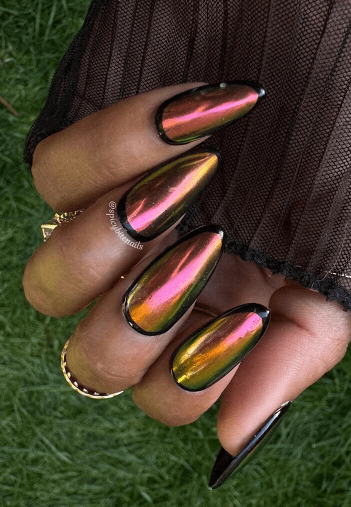 Solar Flare - Black Border Sunset Chrome Press-On Nail Extensions 10pcs - Image 2