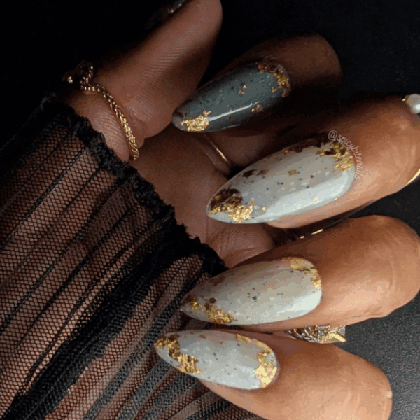 Clean Slate – Speckled Sage and Gold Ombré Gradient False Press-On Nail Extensions 10pcs