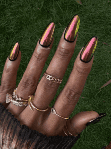 Solar Flare - Black Border Sunset Chrome Press-On Nail Extensions 10pcs