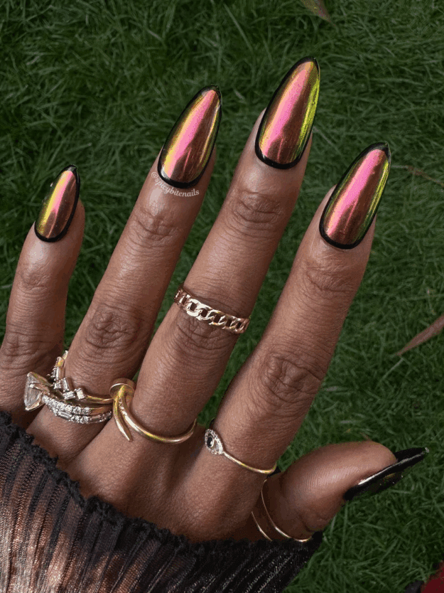 Solar Flare - Black Border Sunset Chrome Press-On Nail Extensions 10pcs