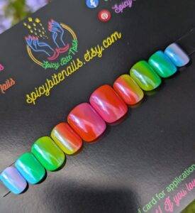 Rainbow Brite - Rainbow Ombre Chrome Glazed False Press-On Nail Extensions 10pcs