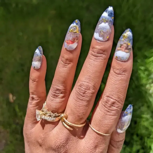 Heaven Sent – Color Changing Blue to White Angel Cupid False Press-On Nail Extensions 10pcs