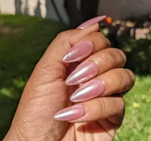 Strawberry Glazed Donut Nails - Pink Pearl Chrome False Press-On Nail Extensions 10pcs