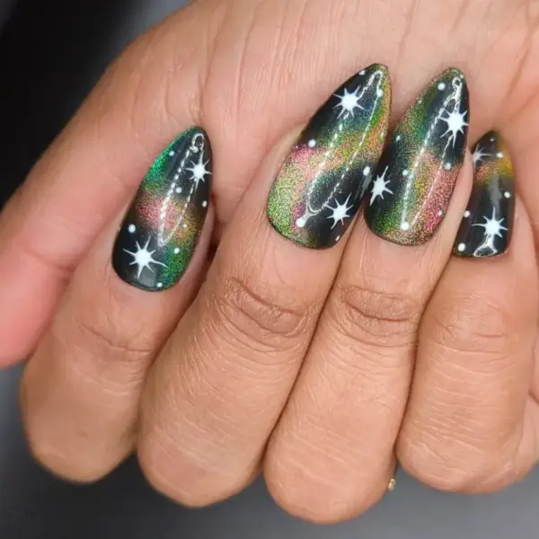 Stardust – Magnetic Rainbow Cat-Eye Galaxy Press-On Nail Extensions 10pcs
