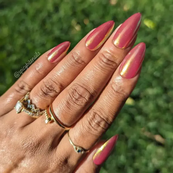 Cranberry Glazed Donut Nails – Red Pearl Chrome False Press-On Nail Extensions 10pcs