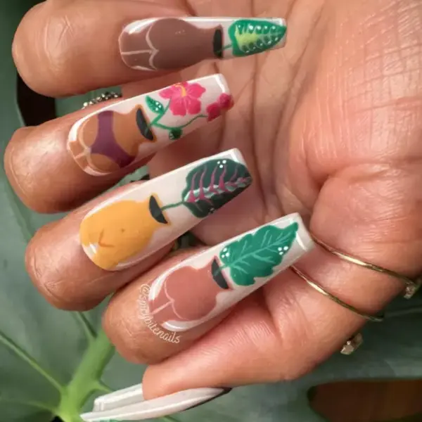 Rooted in Melanin – Black and Brown Women Plant Inspired False Press-On Nail Extensions 10pcs