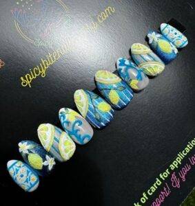 Limoncello - Lemon Cat-Eye Striped Italian Amalfi Tile Inspired False Press-On Nail Extensions 10pcs