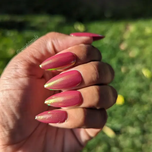 Cranberry Glazed Donut Nails – Red Pearl Chrome False Press-On Nail Extensions 10pcs