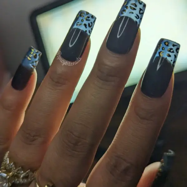 Mob Wife – Sheer Black and Gold Chrome Leopard French Press-On Nail Extensions 10pcs