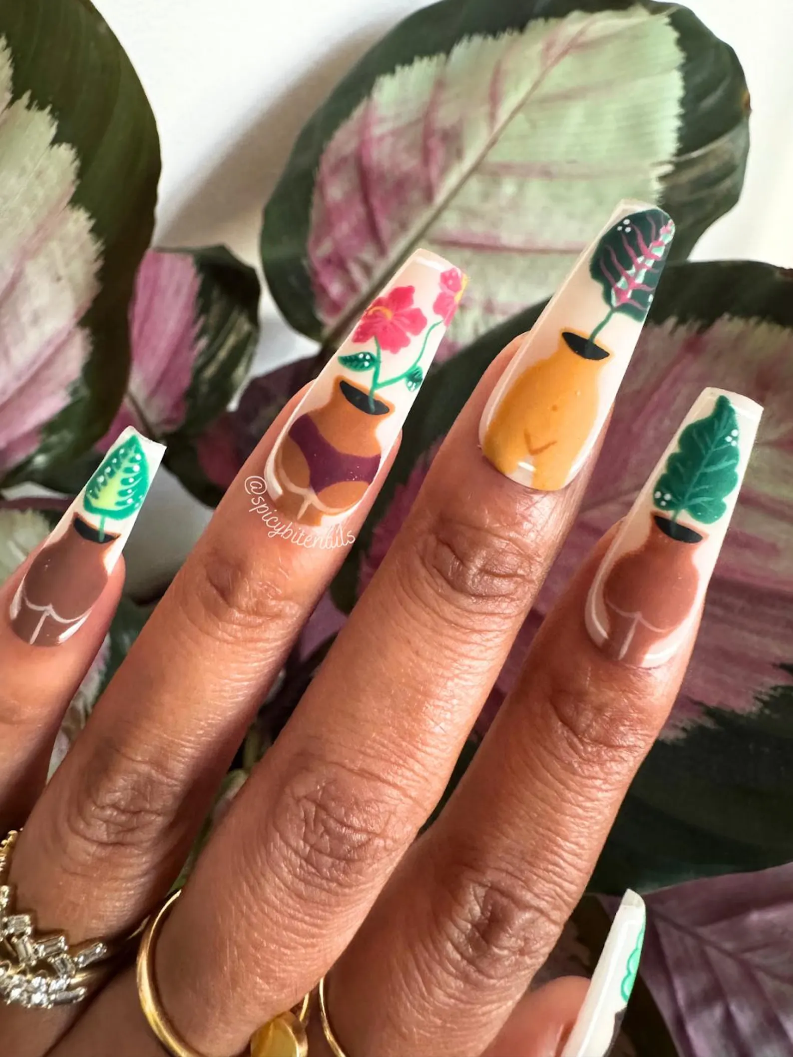 Rooted in Melanin - Black and Brown Women Plant Inspired False Press-On Nail Extensions 10pcs - Image 3