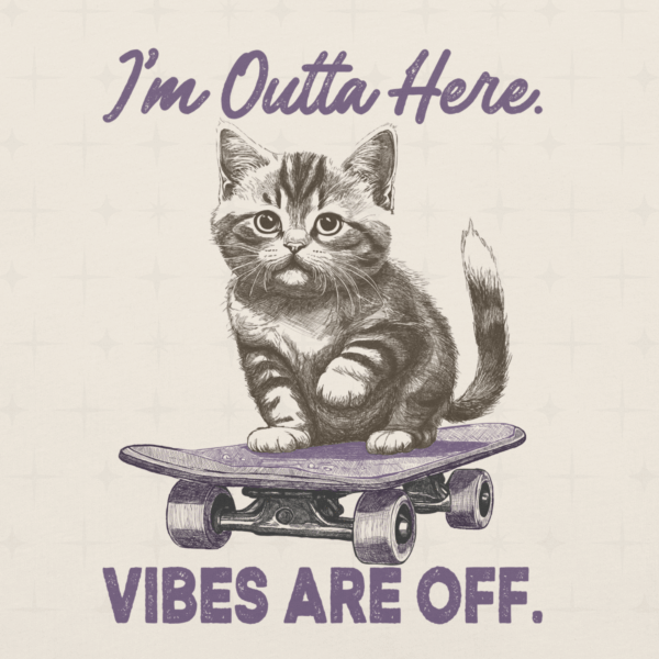 Funny Cat Skateboard T-Shirt: “Vibes Are Off” Unisex Tee
