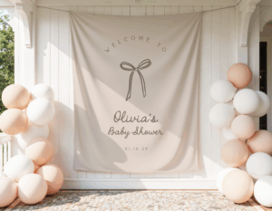 Beige Bow Baby Shower Backdrop Banner