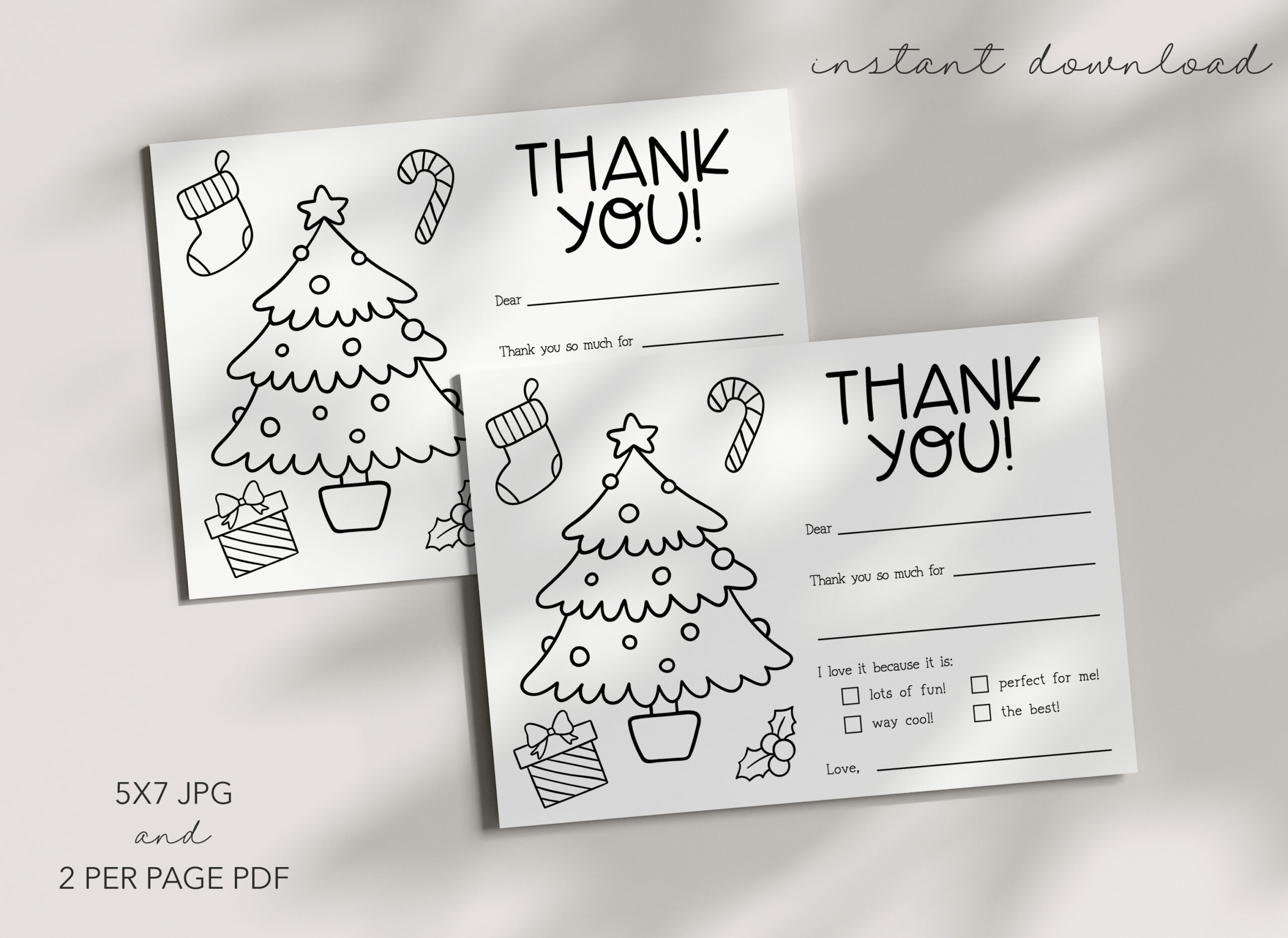 Christmas Kids Fill-In Thank You Card - INSTANT DOWNLOAD - Image 2