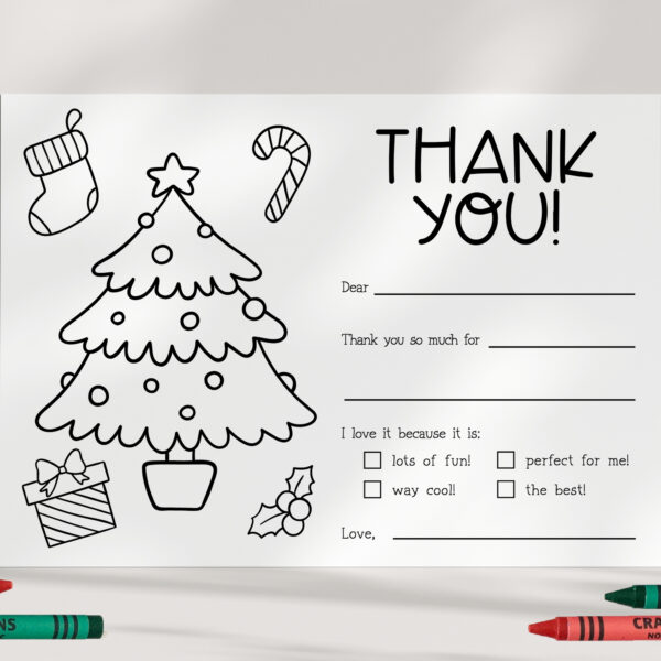 Christmas Kids Fill-In Thank You Card – INSTANT DOWNLOAD