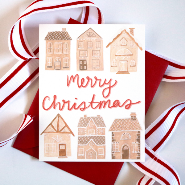 Merry Christmas Gingerbread Houses Christmas Greeting Card