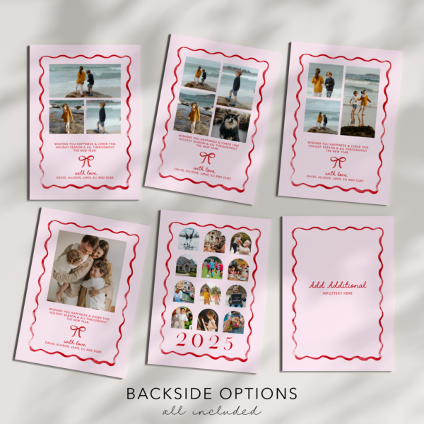 Pink and Red Bow Christmas Photo Card – CANVA Template