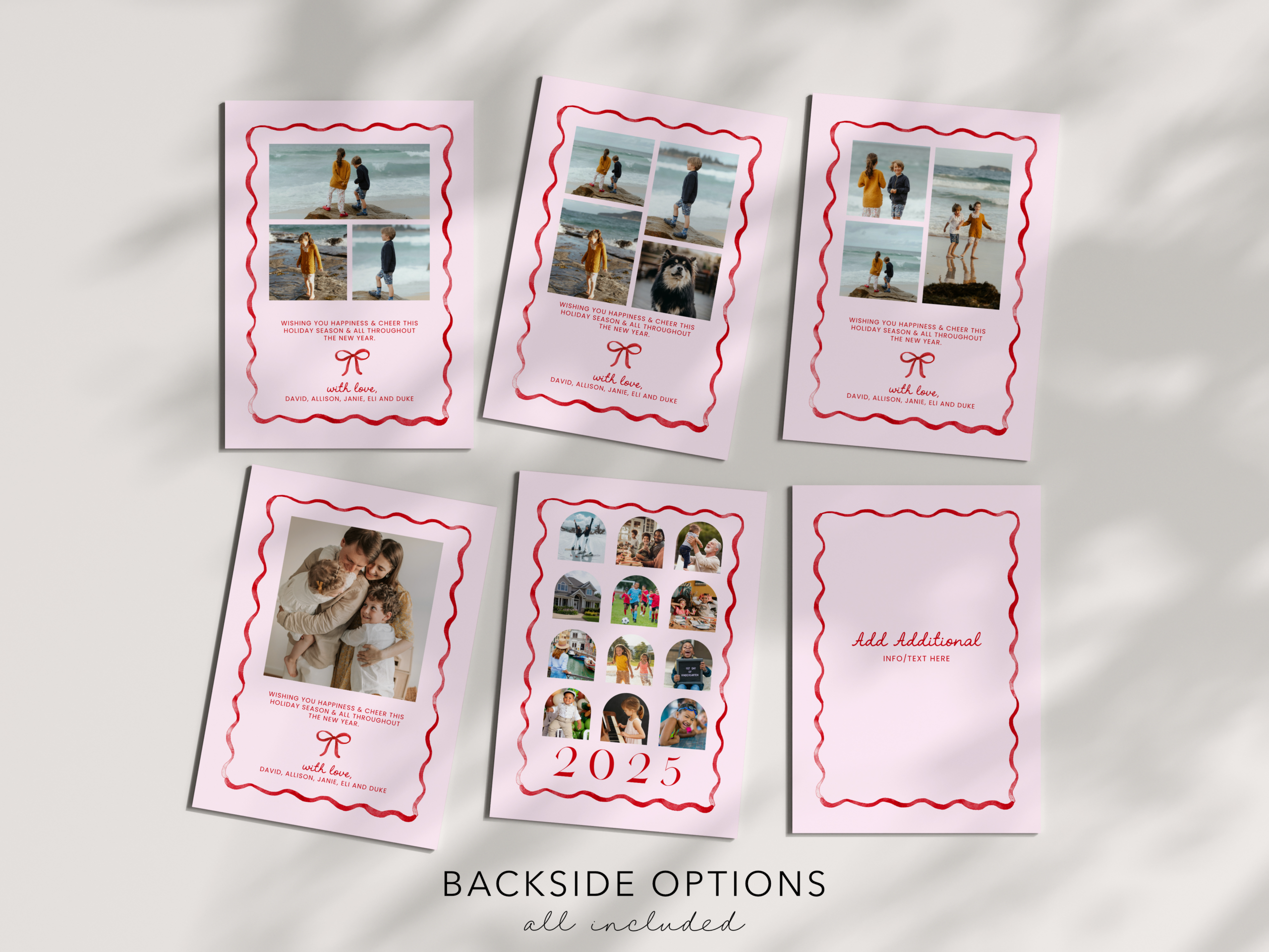 Pink and Red Bow Christmas Photo Card - CANVA Template - Image 2