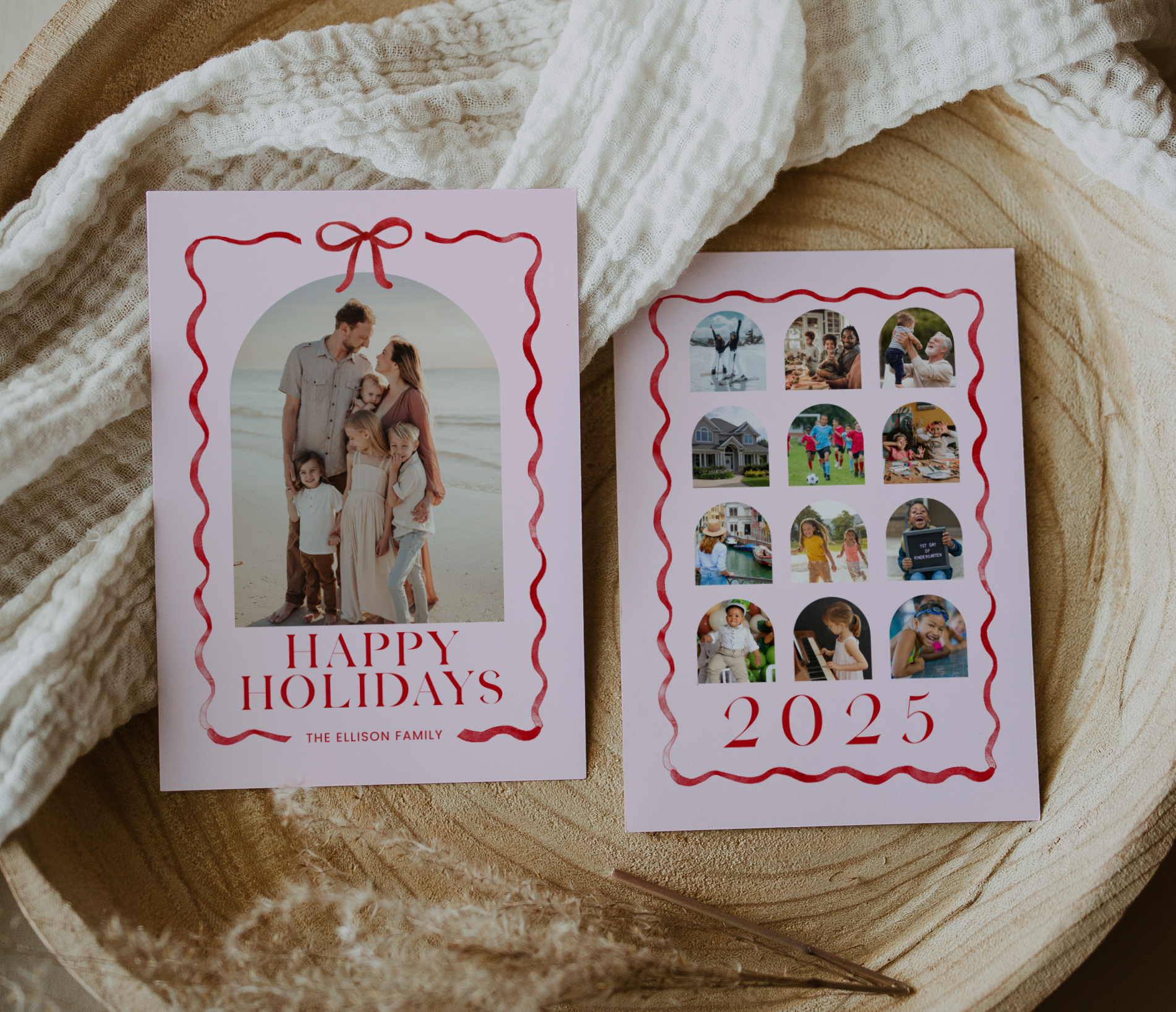 Pink and Red Bow Christmas Photo Card - CANVA Template - Image 3