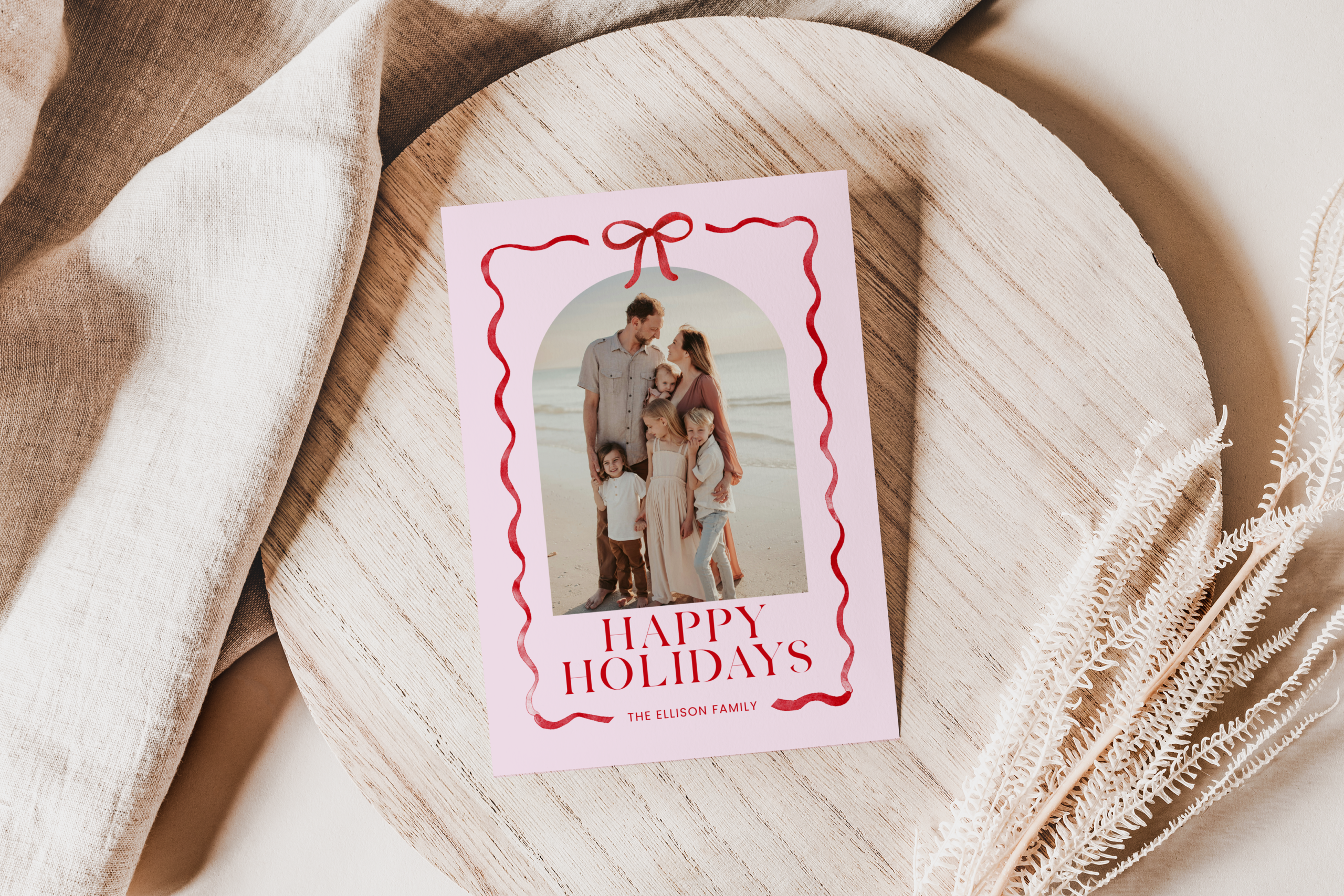 Pink and Red Bow Christmas Photo Card - CANVA Template - Image 4