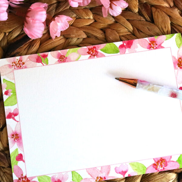 Watercolor Cherry Blossoms Flat Notecard Stationery Set