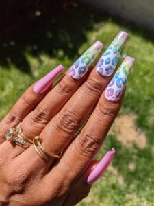 90s Baby - Pink and Rainbow Leopard Print False Press-On Nail Extensions 10pcs