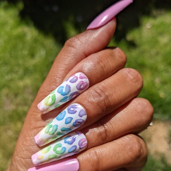 90s Baby – Pink and Rainbow Leopard Print False Press-On Nail Extensions 10pcs