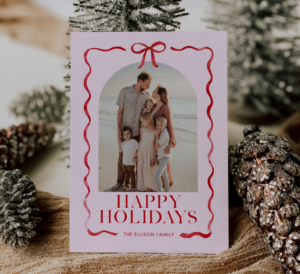 Pink and Red Bow Christmas Photo Card - CANVA Template