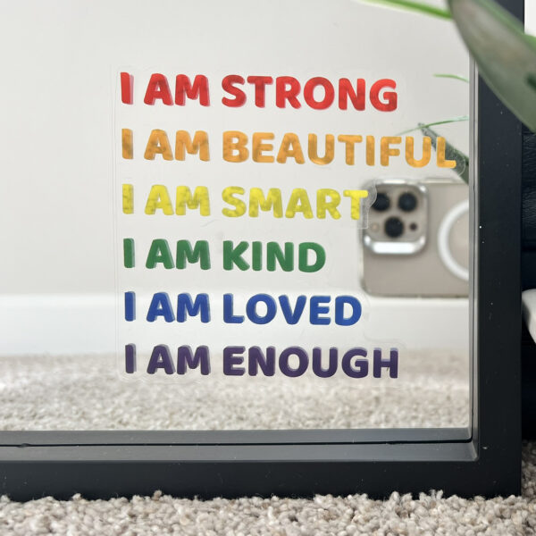 I AM STRONG – Motivational Mirror Cling Reusable Window Decal