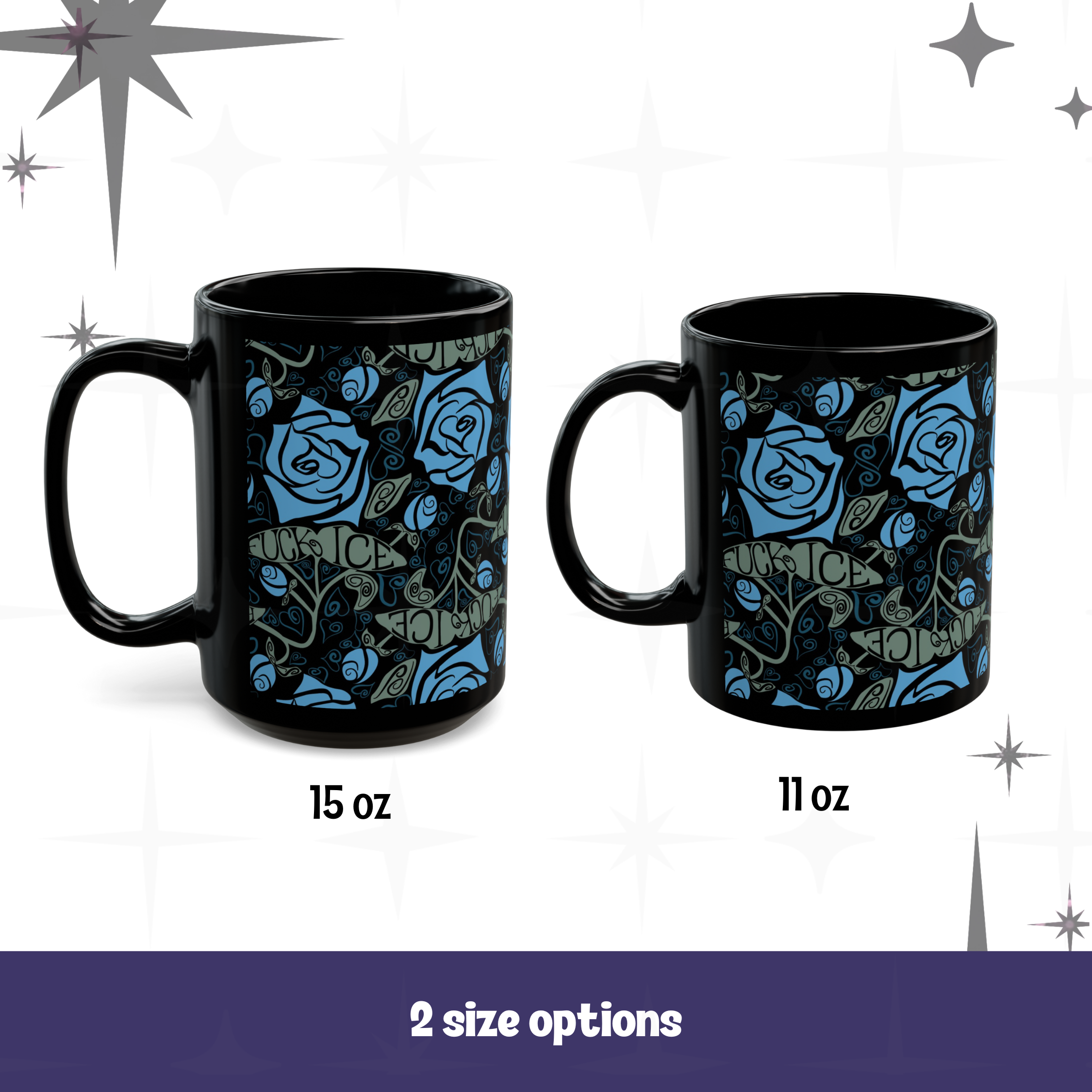 Black Ceramic Mug. Roses, Hearts, & Activism - Adult Language - Image 2