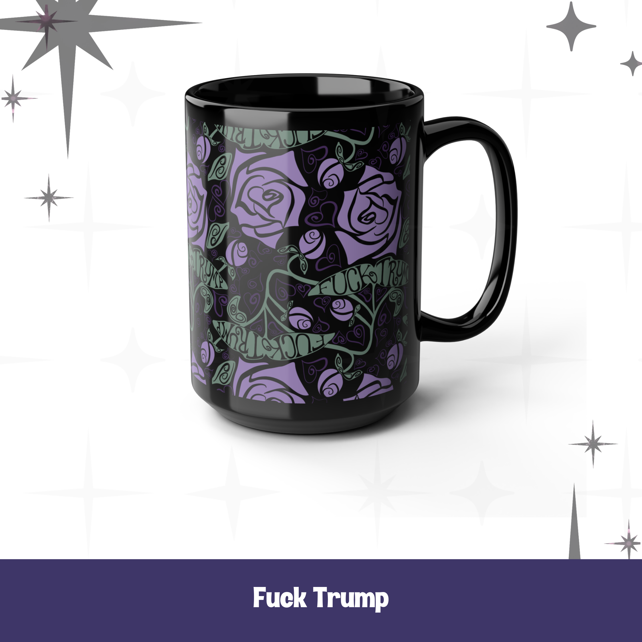 Black Ceramic Mug. Roses, Hearts, & Activism - Adult Language - Image 5