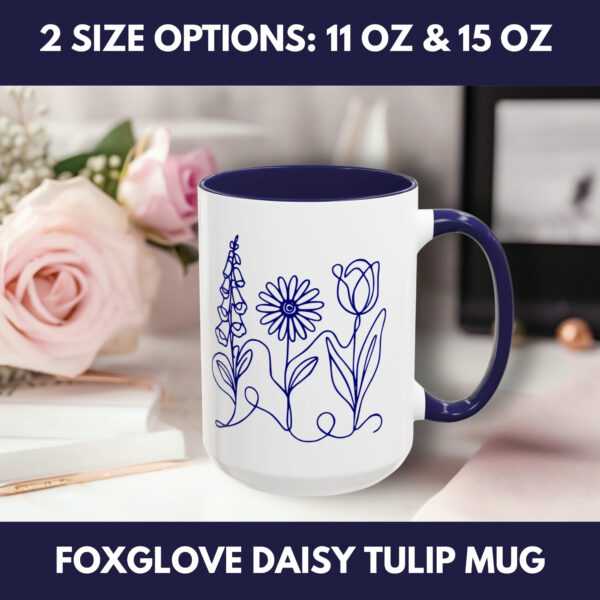 Accent Coffee Mug – Foxglove Daisy Tulip | Subtle FDT Flowers (2 Size Options)