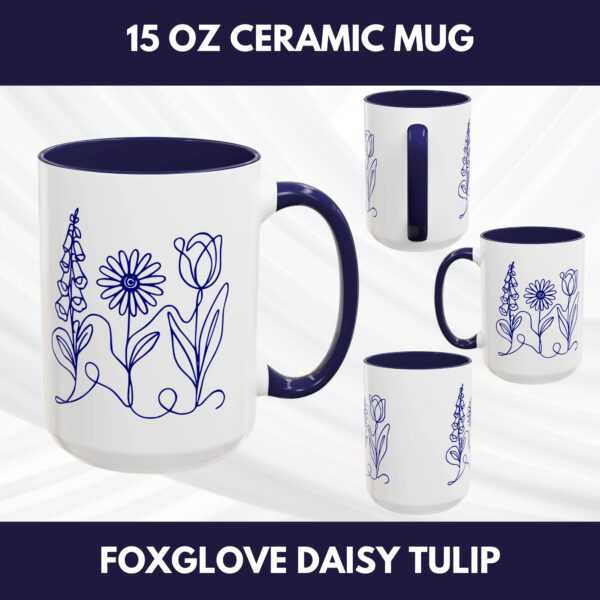 Accent Coffee Mug – Foxglove Daisy Tulip | Subtle FDT Flowers (2 Size Options) – 15 oz