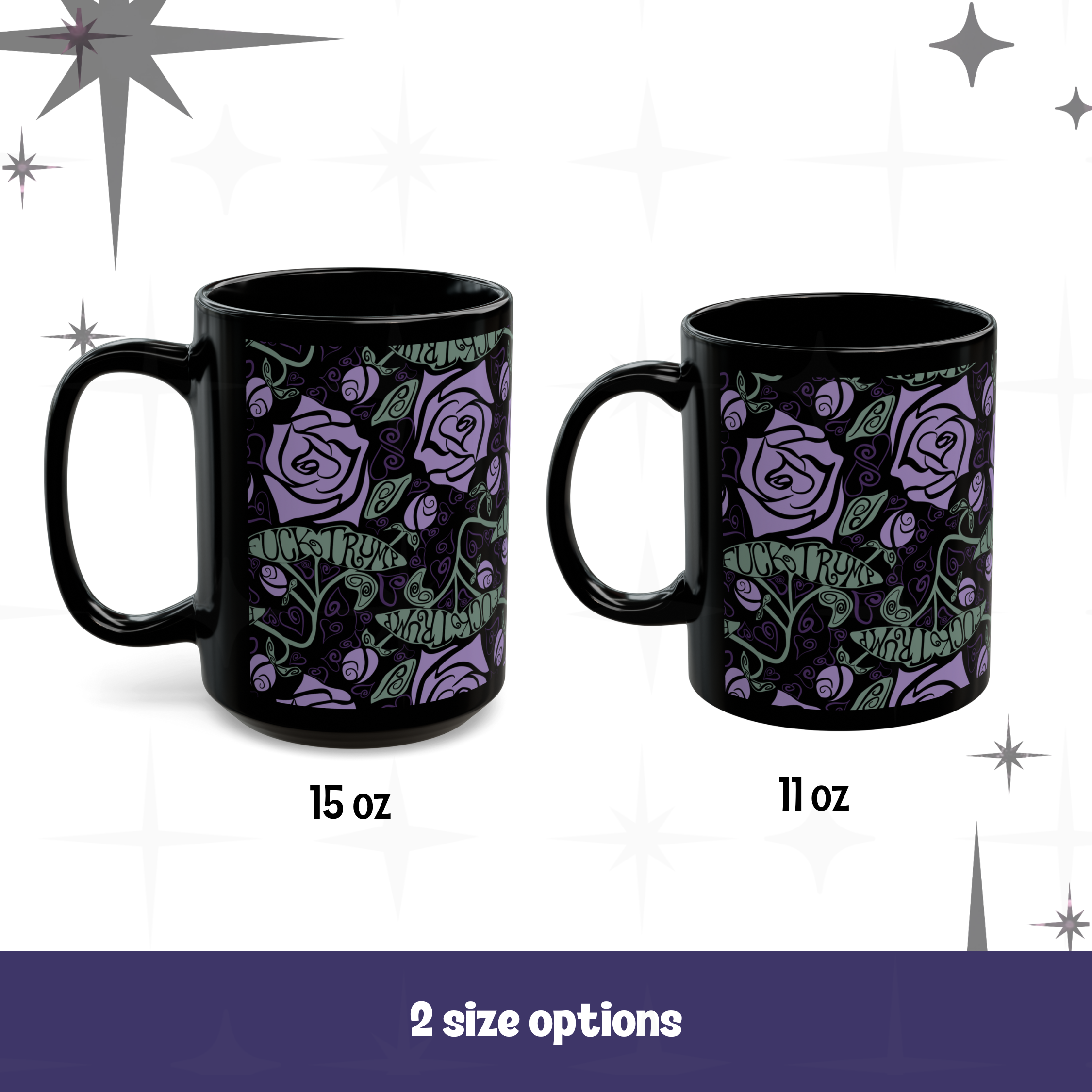 Black Ceramic Mug. Roses, Hearts, & Activism - Adult Language - Image 4