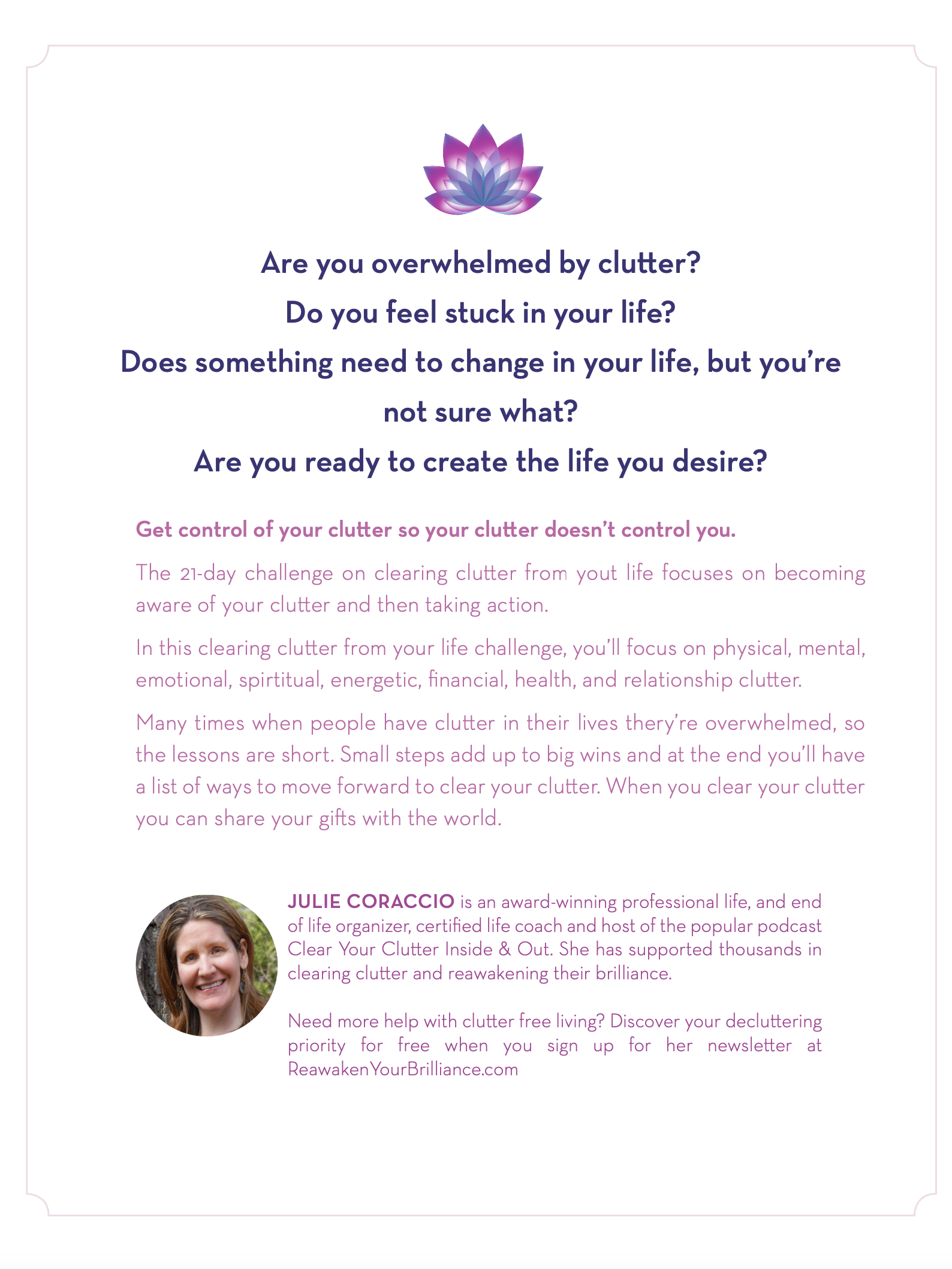 How to Declutter Your Life--21 Day Challenge Back Cover
