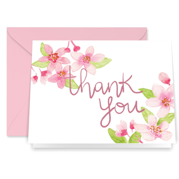 Watercolor Cherry Blossom Thank You Card Stationery Set