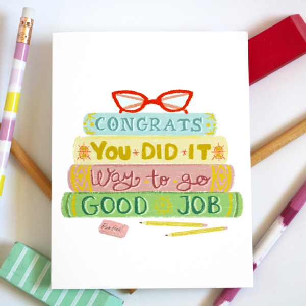 Stack of Books Congratulations Greeting Card