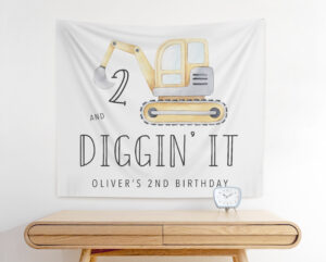 Construction birthday banner digger