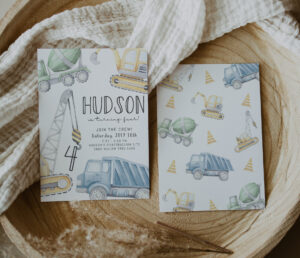 Construction Birthday Invitation - Blue Green - EDITABLE TEMPLATE