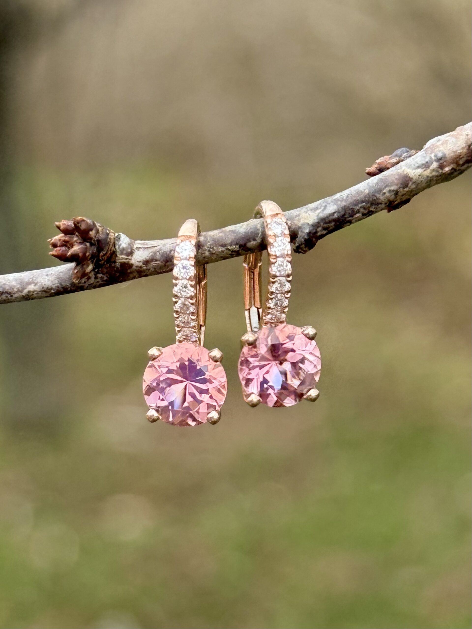 Mini Diamond Pavé Ear Wire Drop Earrings with Pink Tourmaline and Diamond - One of a Kind - Image 3