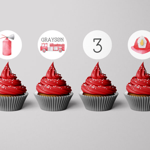 Firetruck Cupcake Topper – EDITABLE TEMPLATE