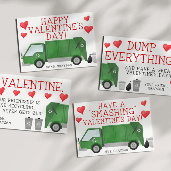 Garbage Truck Valentine Cards – EDITABLE TEMPLATE