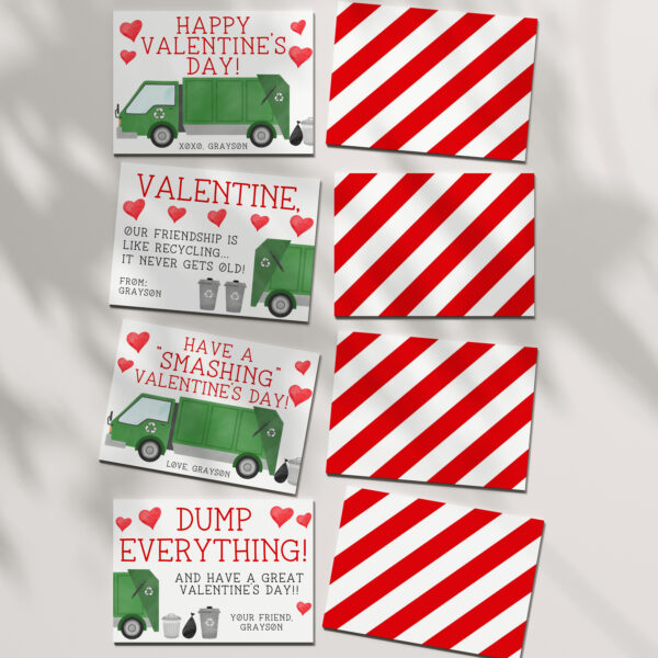 Garbage Truck Valentine Cards – EDITABLE TEMPLATE
