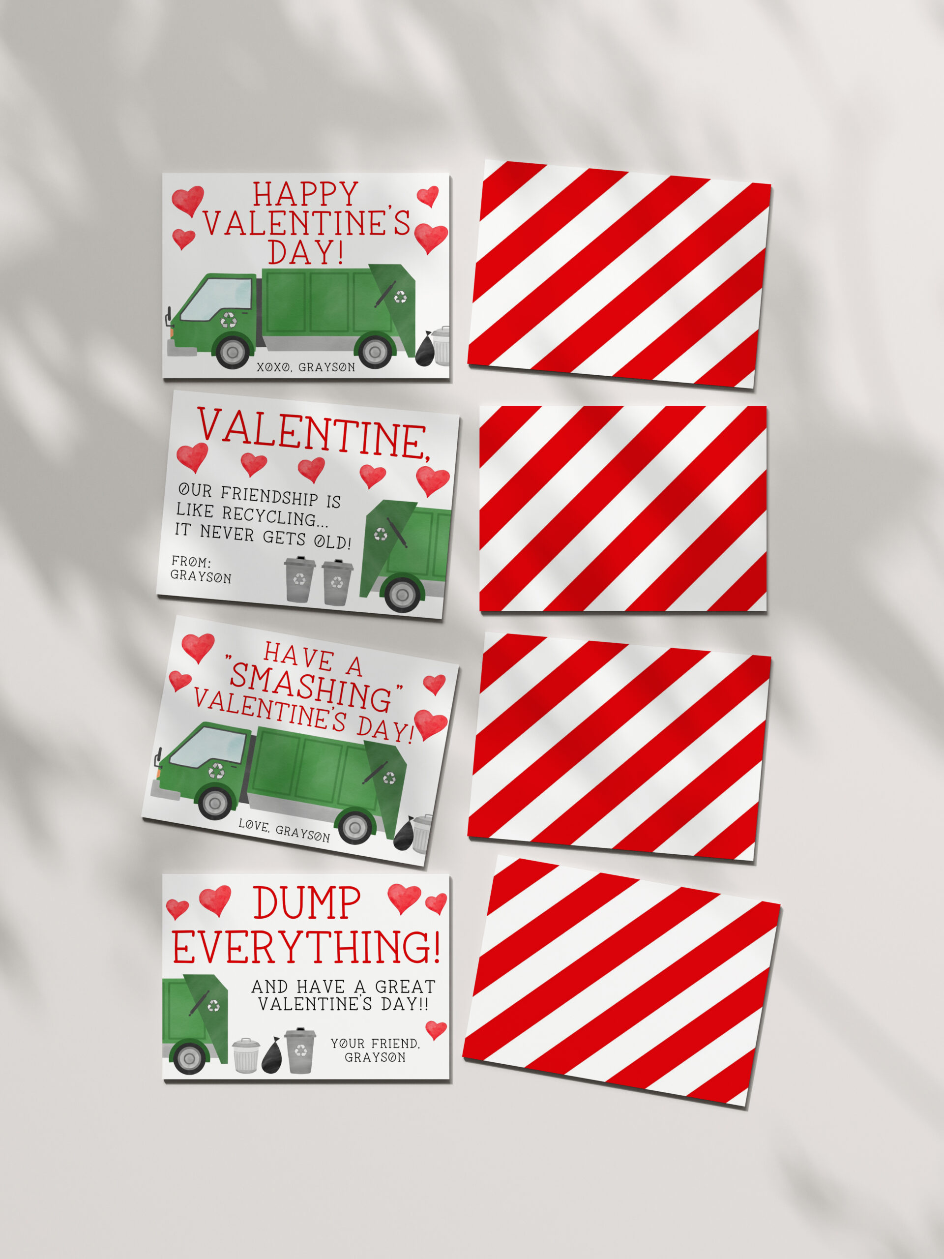 Garbage Truck Valentine Cards - EDITABLE TEMPLATE - Image 2