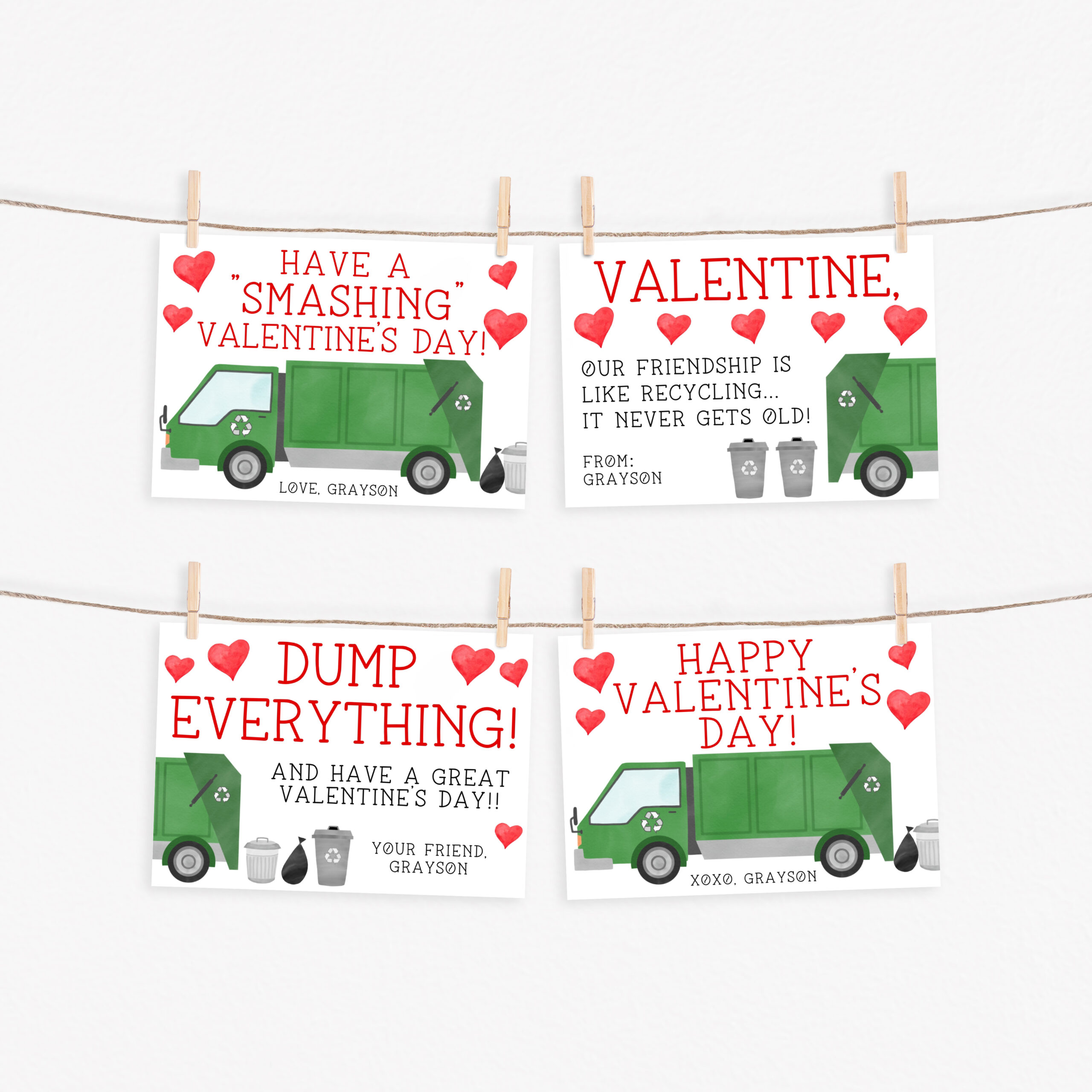 Garbage Truck Valentine Cards - EDITABLE TEMPLATE - Image 4